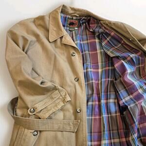 Vintage Boston Traders Trench Coat XL Tan Brown Belted Classic Overcoat Academia